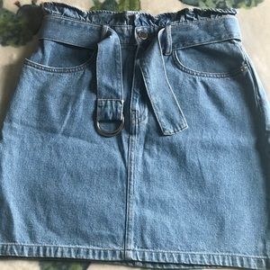 Paper Bag Waist Denim Skirt